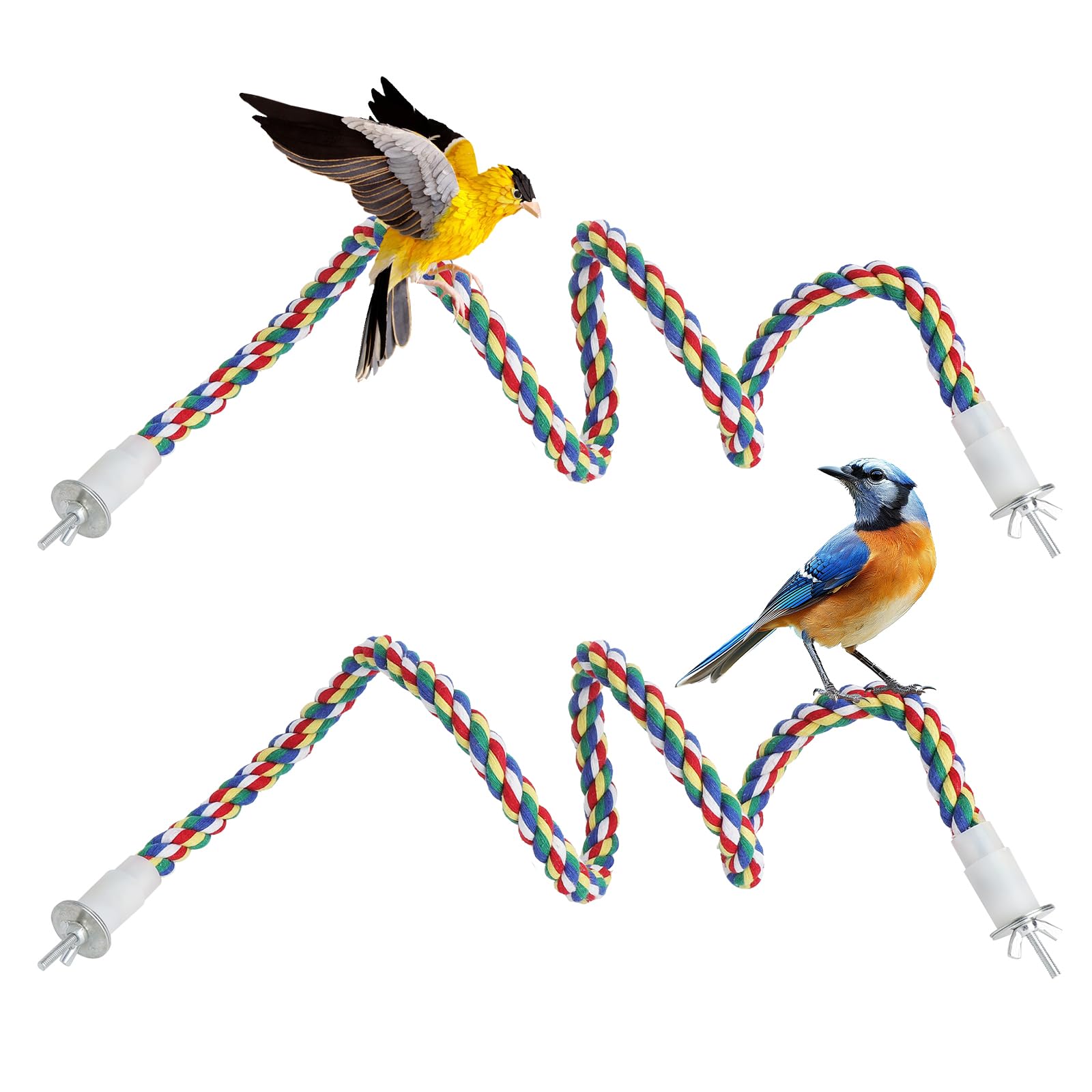2 Posatoi per Pappagalli, 80 cm Posatoio Flessibile per Gabbia Uccelli, Barra Antiscivolo in Cotone con Anima in Metallo e Clip, Accessorio per Pappagalli Cocorite e Uccelli