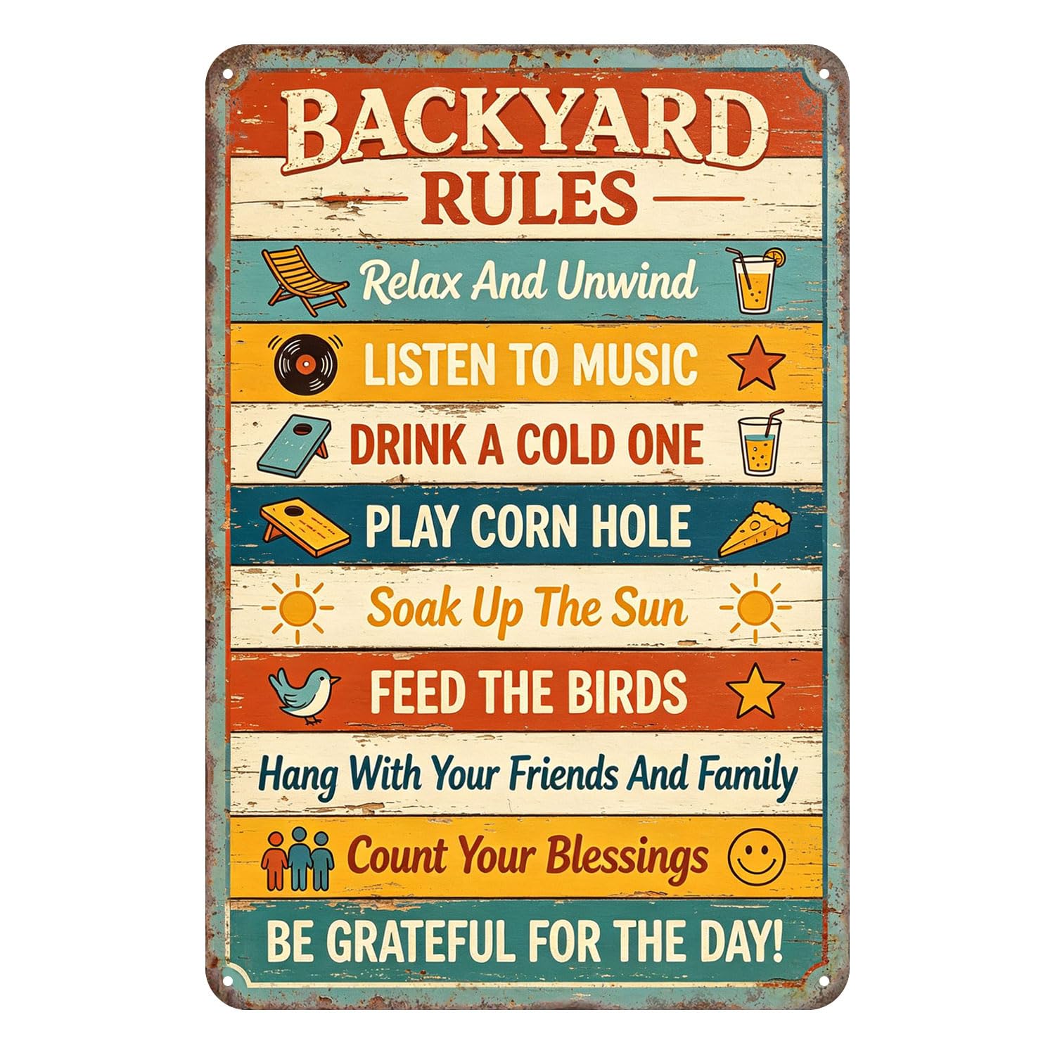 Viodenl Backyard Rules Funny Metal Sign Vintage Outdoor Wall Decor For Yard Garden Patio Pool Area Rustic Retro Tin Sign Decoration 8X12 Inch