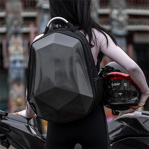 Miniatura 5 de UAngLI Mochila para motociclistas para mujeres, bolsa impermeable, mochila rígida de fibra de carbono, casco de motocicleta, almacenamiento de