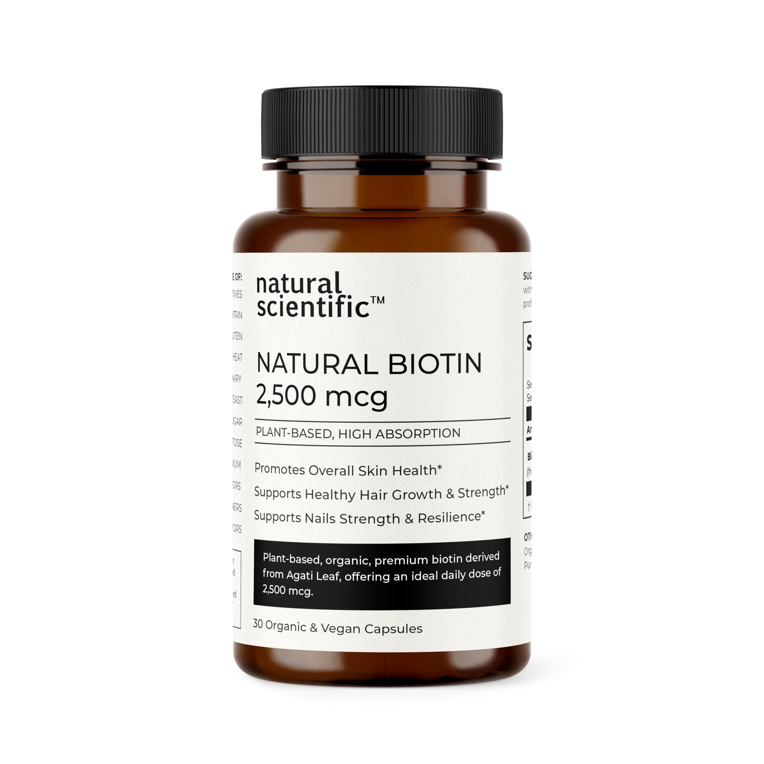 Organic Biotin Supplement 2500 mcg - Hair, Skin and Nails Vitamins for Women and Men - Vegan, Gluten-Free, Non-GMO - 30 Capsules, 1-Month Supply - Premium Dietary Supplement