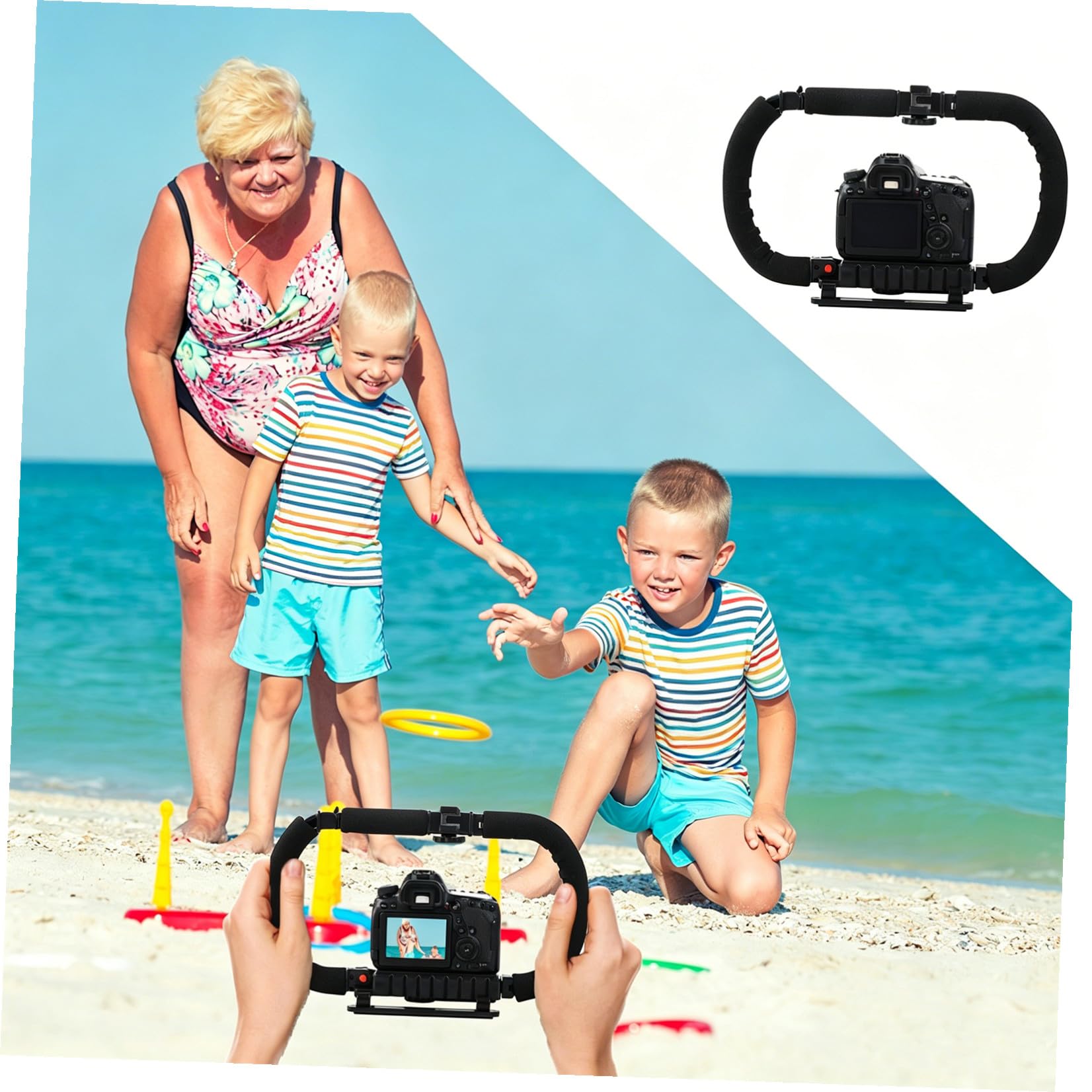 TEHAUX Stabilizzatore Fotocamera Portatile Impugnatura in Spugna, Staffa Supporto 1/4 Pollici e 3 Porte Hot Shoe per DSLR e Smartphone