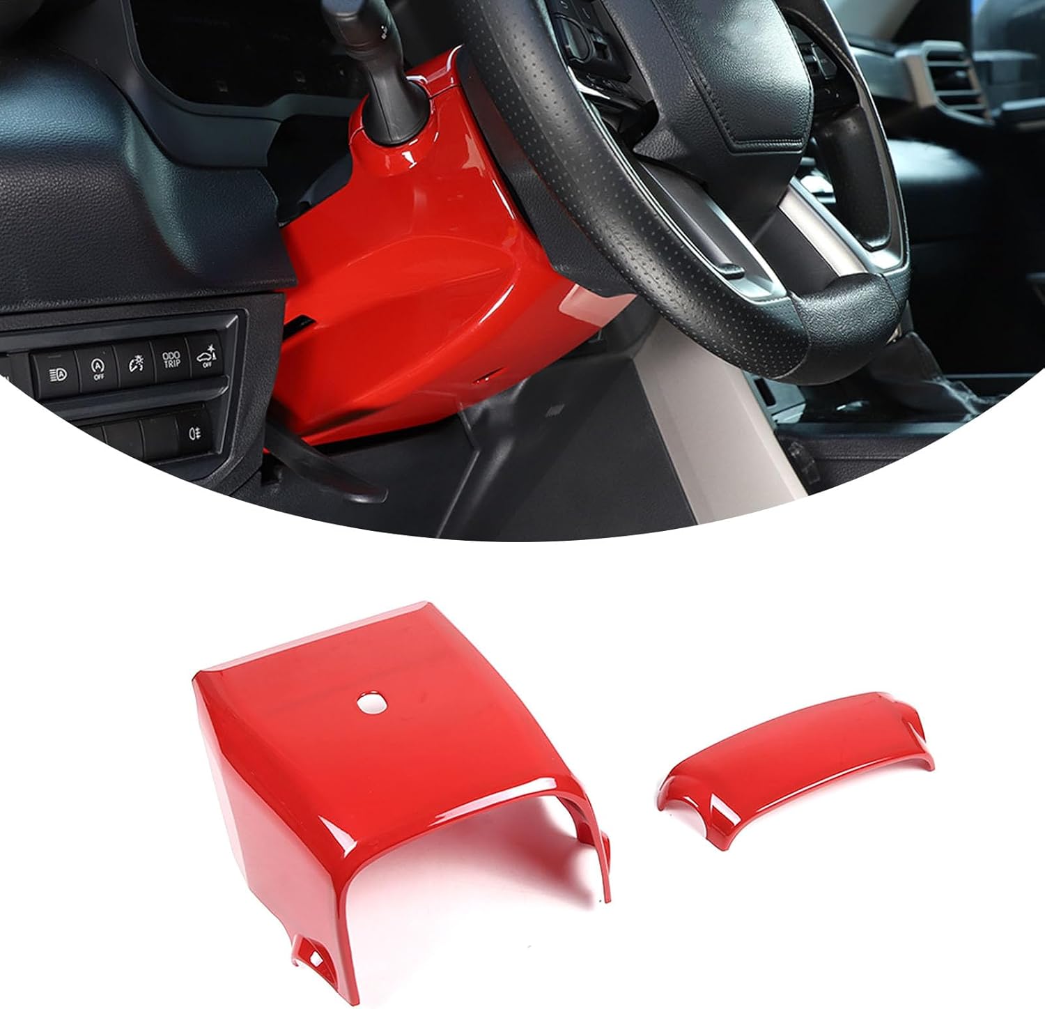 ABS Car Steering Wheel Back Protective Cover Compatible with Tundra Sequoia 2022 2023 2024 Steering Wheel Steering Column Upper & Lower Protective Cover (Red)