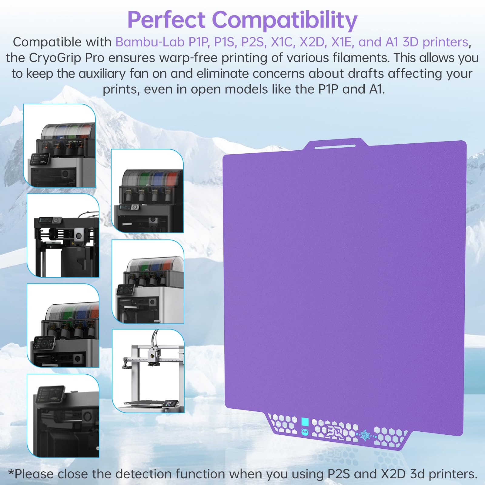 BIQU CryoGrip Pro Glacier-Purple Panda Płyta montażowa, dwustronna stal sprężynowa dla drukarek Bambu-Lab P1S P2S P1P X2D X1C X1E A1, ulepszony montaż płyty, mocne przyleganie, 257 x 257 mm