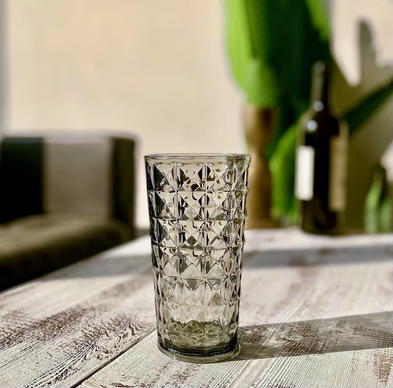 KLIFA- CUPID- 21 ounce, Set of 6, Acrylic Drinking Glasses Highball, BPA-Free, Stackable Plastic Drinkware, Dishwasher Safe, Gray-Black