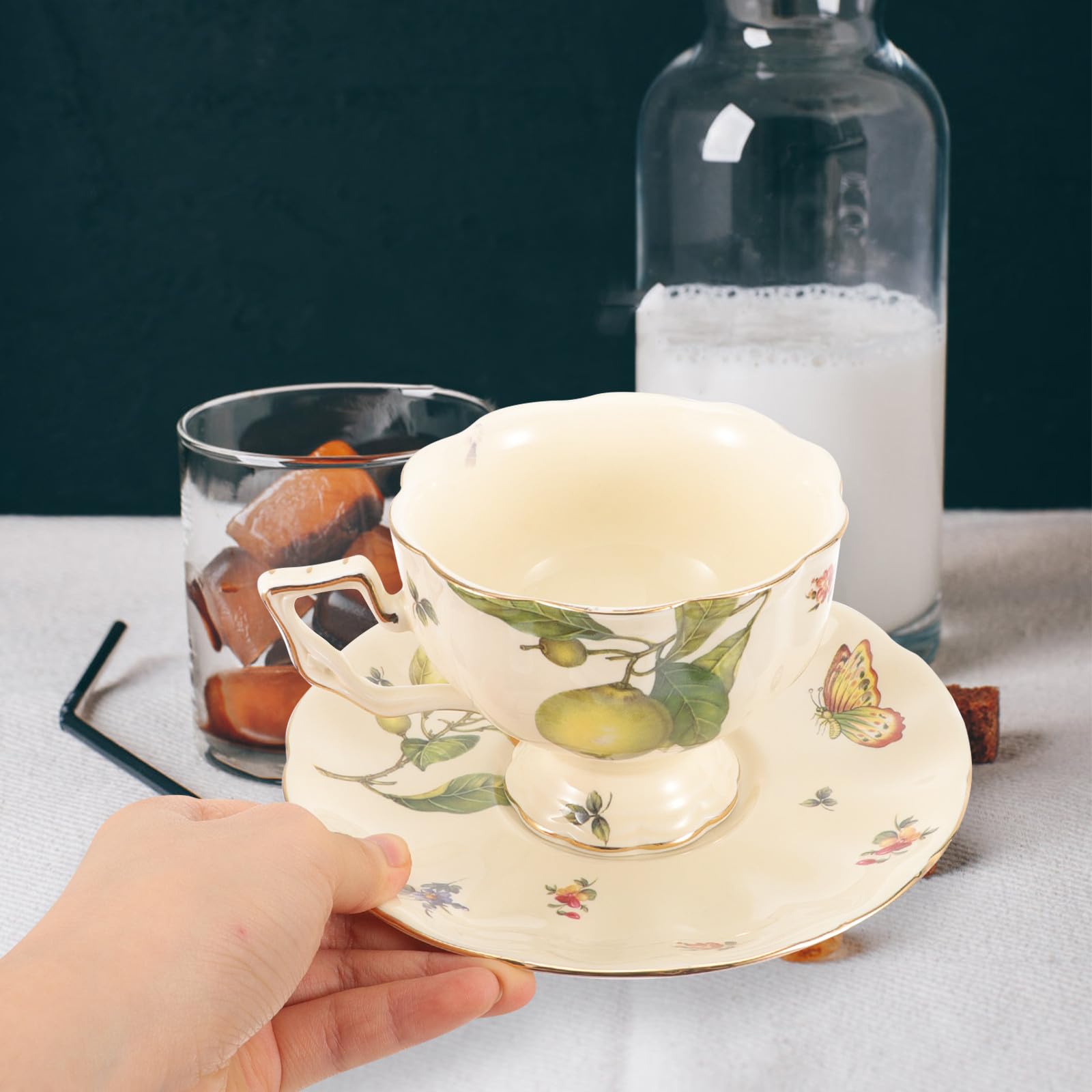 Vintage Keramik Kaffeebecher Satz mit Untertasse Großer Mund Bruchfest für French und English Afternoon Tea zu Hause