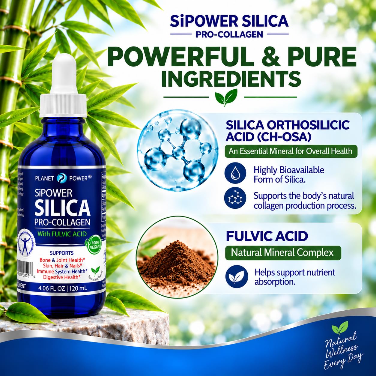 SiPower Silica Vegan Collagen, Supplement Drops-Liquid Mineral Orthosilicic Acid (CH-OSA) + Fulvic Acid. Natural Collagen Booster for Joints, Bones, Hair, Skin, Nails, Immune & Digestive Health-4oz — Amazon image 4