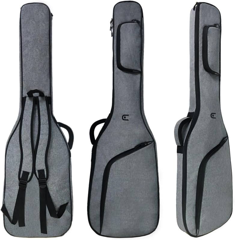 Bass Guitar Bag Gig Bag, Electric Bass Guitar Case Bass Backpack 12mm Padding Lightweight with Pockets Adjustable Straps, EM025
