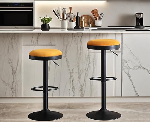 CIMOTA Juego de 2 taburetes de bar redondos giratorios con espalda descubierta ajustable, taburete de bar moderno industrial para cocina, hogar,