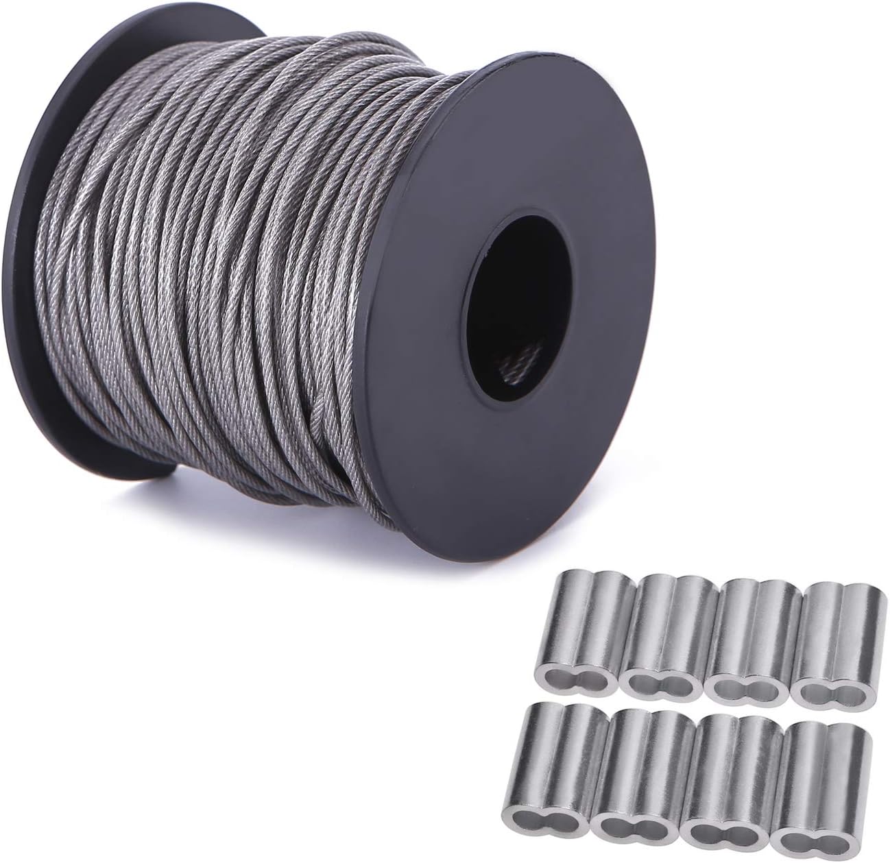 167FT(50M) Picture Hanging Wire 1.5MM Up to 150lbs Stainless Steel Wire with Spool for Picture Frame Mirror Painting Hanging Objects with 20Pcs Aluminum Sleeve
