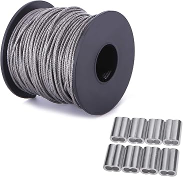 Ubilink 167FT50M Picture Hanging Wire 1.5MM Up to 150lbs Stainless Steel Wire with Spool for Picture Frame Mirror Painting Hanging Objects with 20Pcs Aluminum Sleeve
