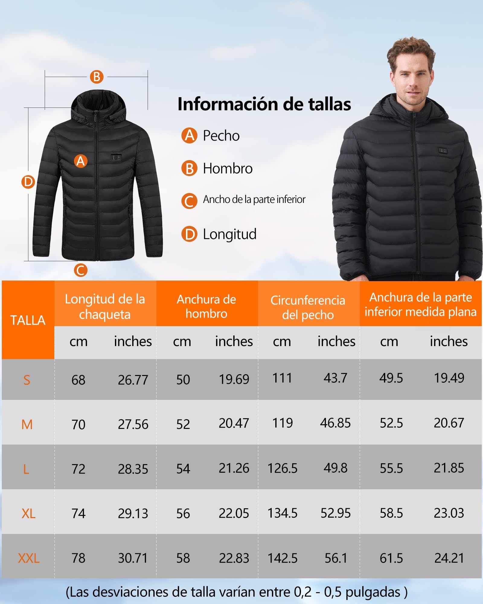 Chaqueta Calefactable Hombre con Batería 10000mAh, Chaquetas con Calefaccion con 5 Zonas, 3 Temperaturas, Control Doble, Ideal para Senderismo, Esquí y Acampar