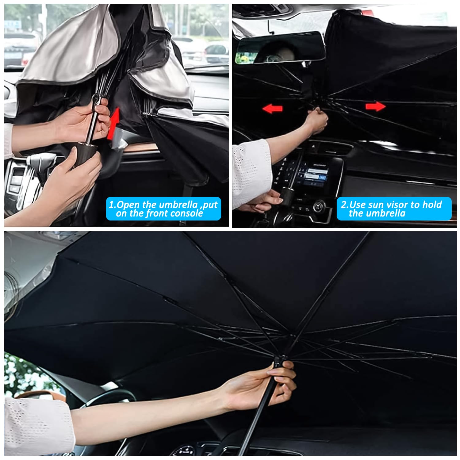 D-Lumina Parasol Przeciwsłoneczny na Przednią Szybę Samochodu - Składany Parasol Samochodowy Osłona Przeciwsłoneczna Blok UV Przednie Okno Samochodu dla Większości Samochodów(M-135×75cm)