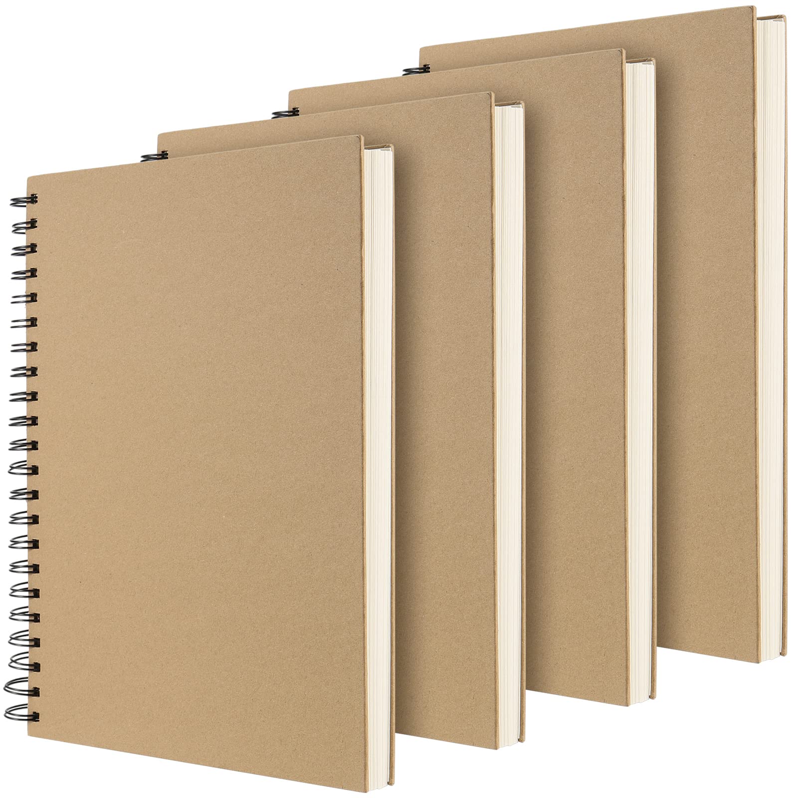Zeonhak Cream 4 Pack A4 Spiral Sketchbook, 60 Sheets/120 Pages 160Gsm Spiral Bound Scrapbook, A4 Hardcover Sketch Drawing Pad For Drafting, Sketching