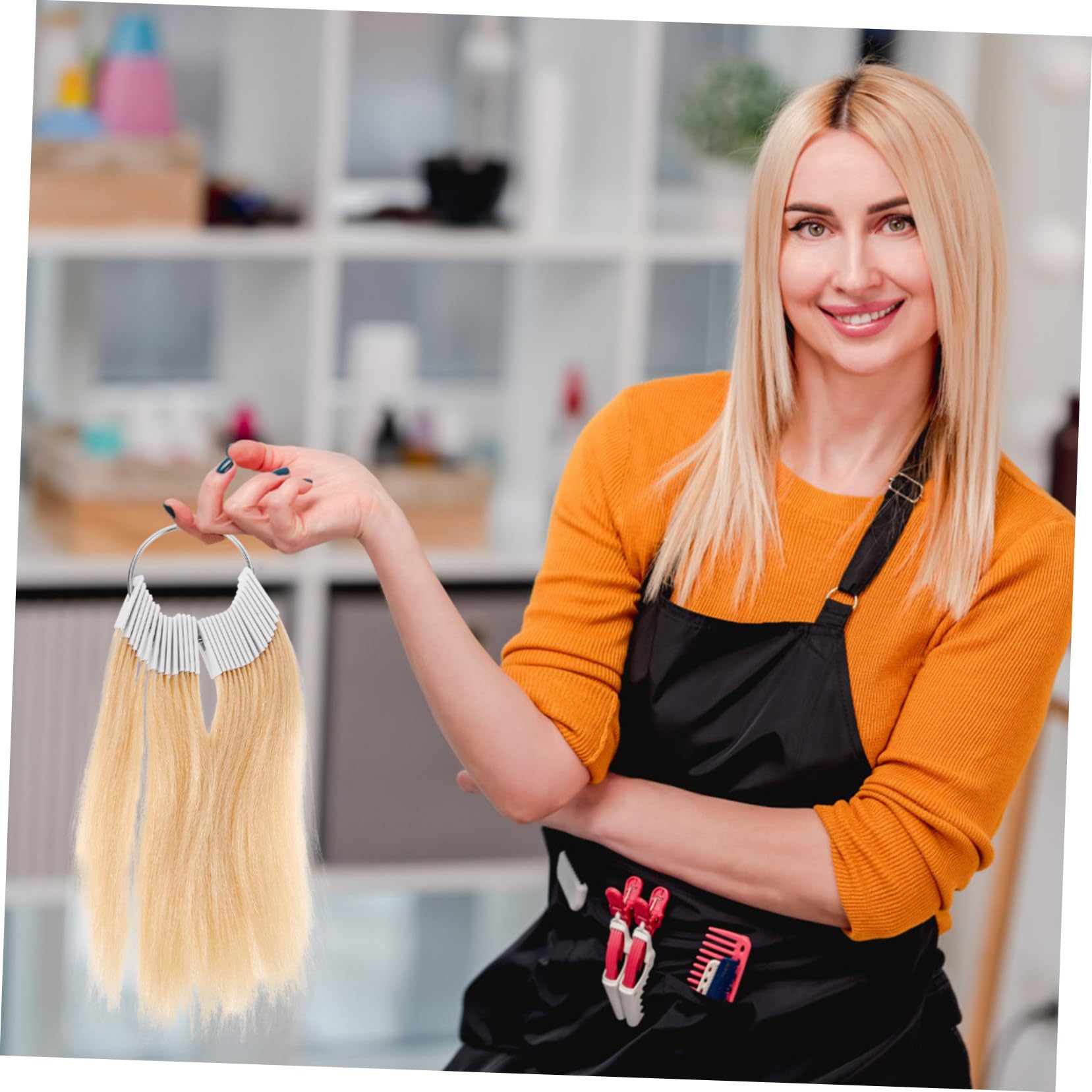 Gatuida Kit de Test de Coloration Cheveux et Fil Haute Température 30 Pièces avec Mèches Jaunes en Plastique pour Formation Coiffure Salon Professionnel
