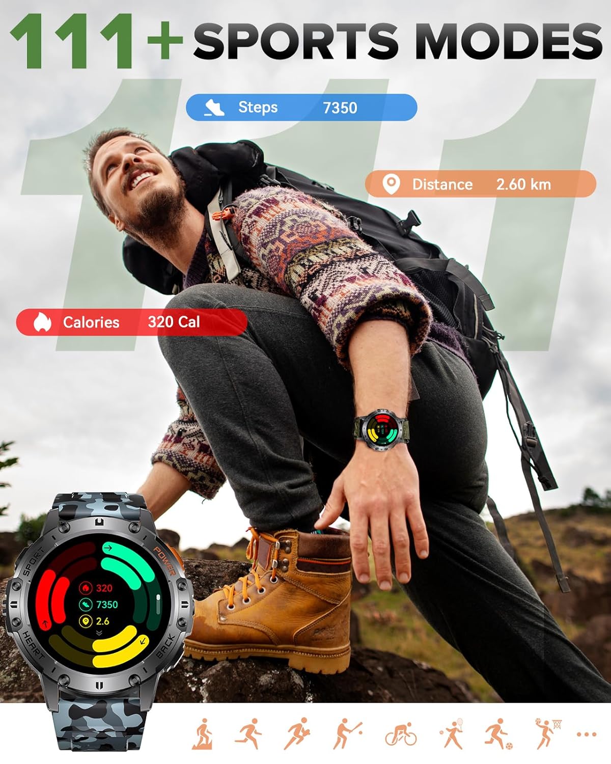 MEGALITH Smart Watch Men Tracker: 110+ Sports Modes with Phone Function - Fitness Smartwatch LED Torch IP68 Waterproof (No GPS) - Image 2