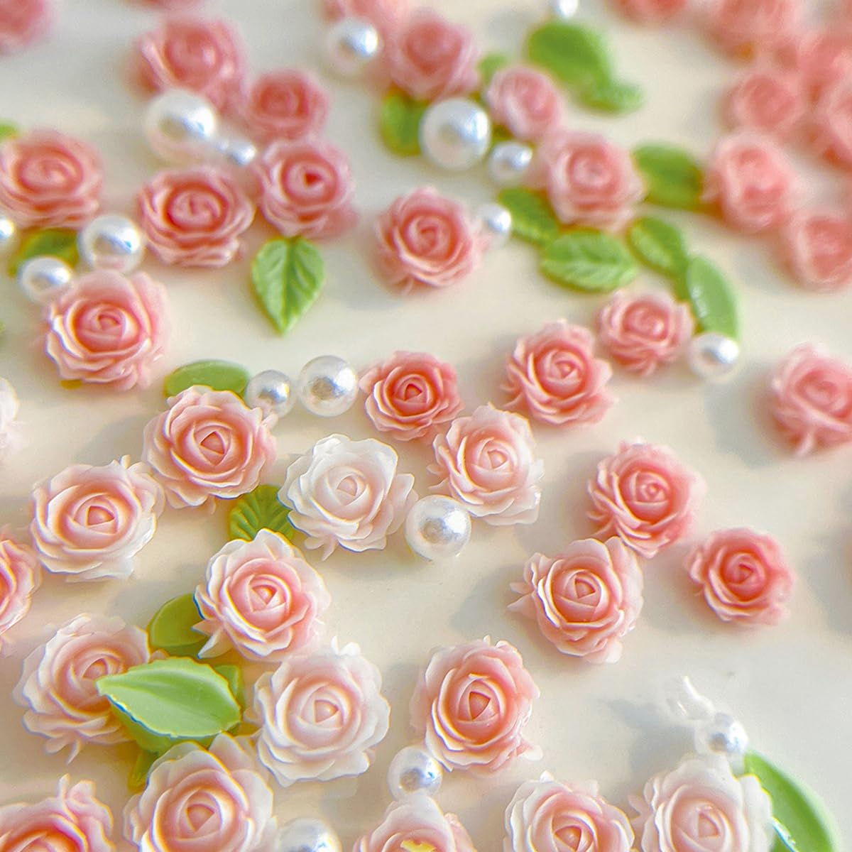 3D Flower Nail Charms, 60PCS 3D Flower Nail Art Rhinestones Pink Pale Pink Mixed Pearl Rose Designs Spring Blossom Acrylic Floral Nails Supplies with Pearls Manicure Decorations DIY Crafts