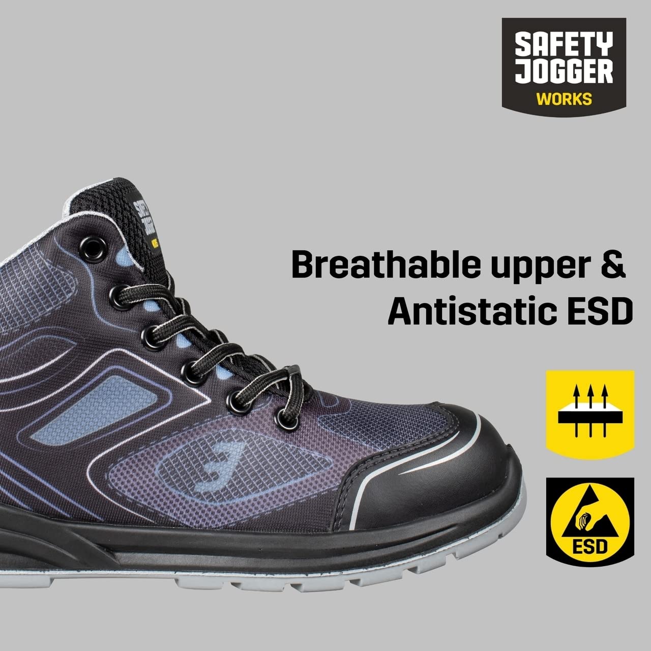 SAFETY JOGGER Buty ochronne ze stalowym noskiem, wygodne buty robocze S1P dla mężczyzn i kobiet, Cador Mid EU 35, antypoślizgowe, amortyzujące uderzenia buty ochronne, idealne do logistyki i budowy, szary, 36 EU