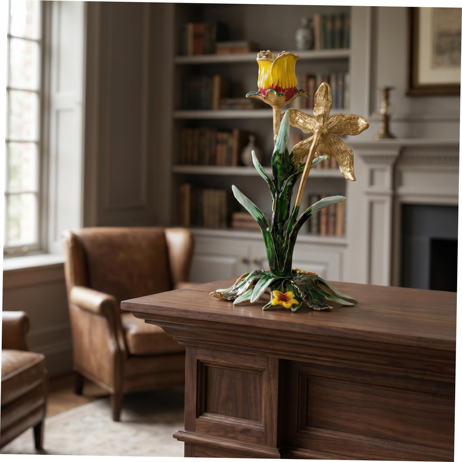 Mikikit Soporte para Vela de Aleación Acabado Esmaltado Europeo en Forma de Orquídea, Resistente al Desgaste y Mantenimiento Fácil para Decoración Navideña y Mesa Central