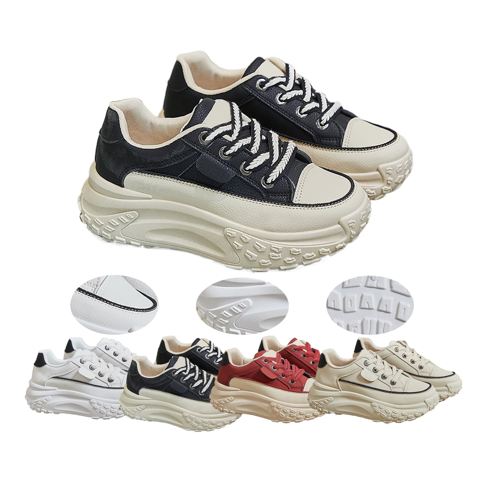 Women's Chunky Platform Sneakers – Breathable Mesh & Leather, Lace