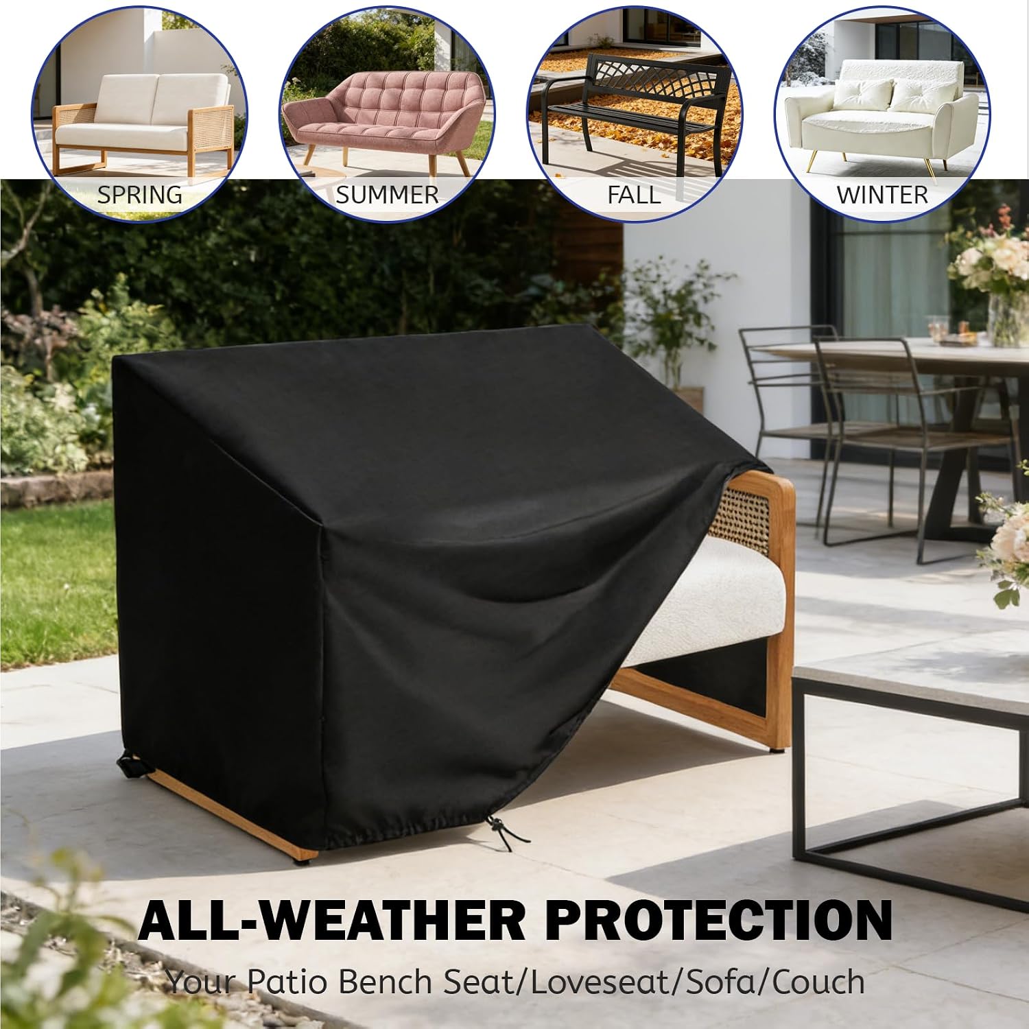 Outdoor Bench Covers, Waterproof Patio Sofa Cover Heavy Duty Outdoor 2-Seater Loveseat Cover for Outside Park Loveseat, Sofa, Glider Bench & Garden Furniture, 48" W x 29" D x 36" H Black