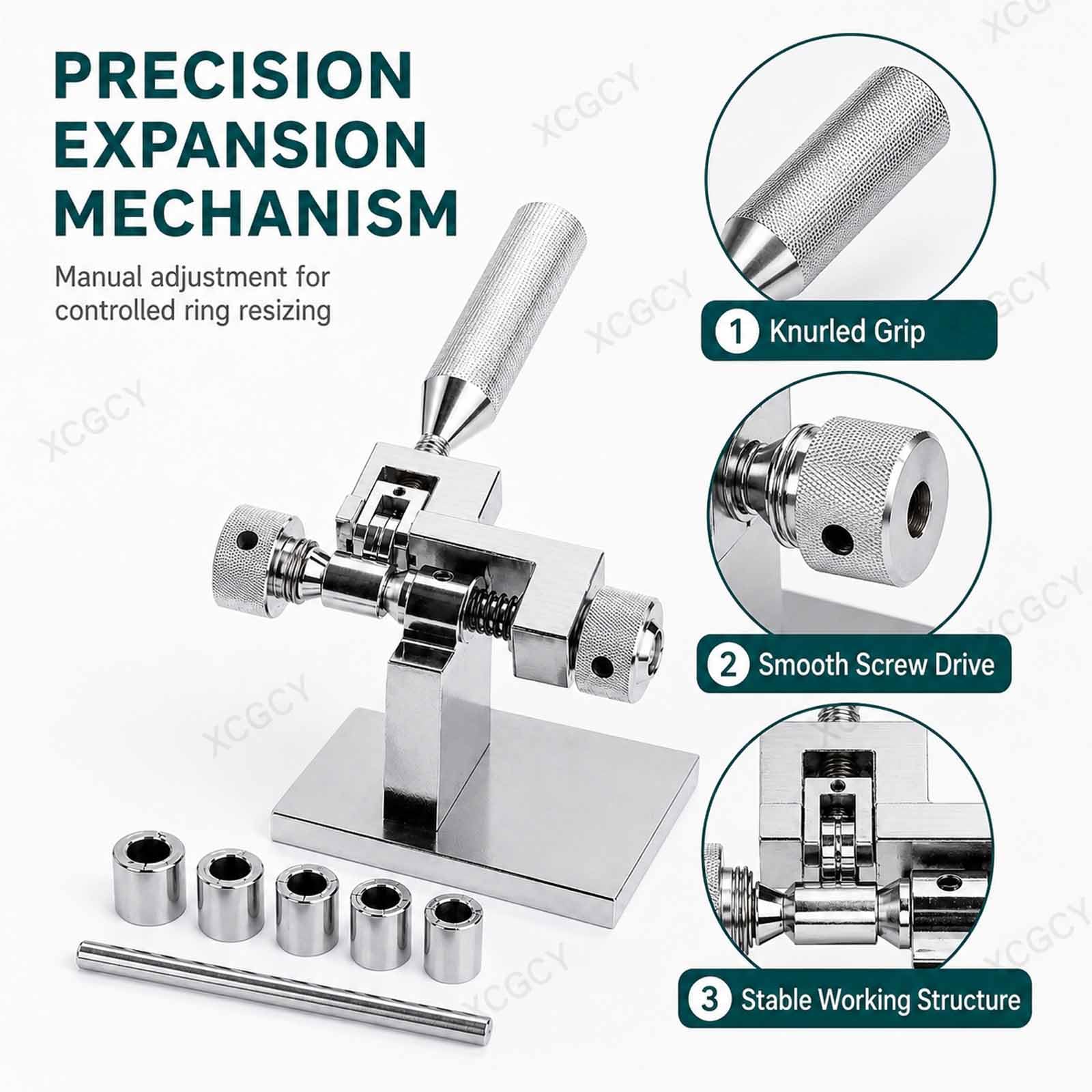 Expansor De Banda Manual con Orificios De Montaje, Reductor De Tamaño De Banda con 6 Adaptadores, Troqueles Intercambiables, Mango Antideslizante para Reparación De Joyas Y Anillos