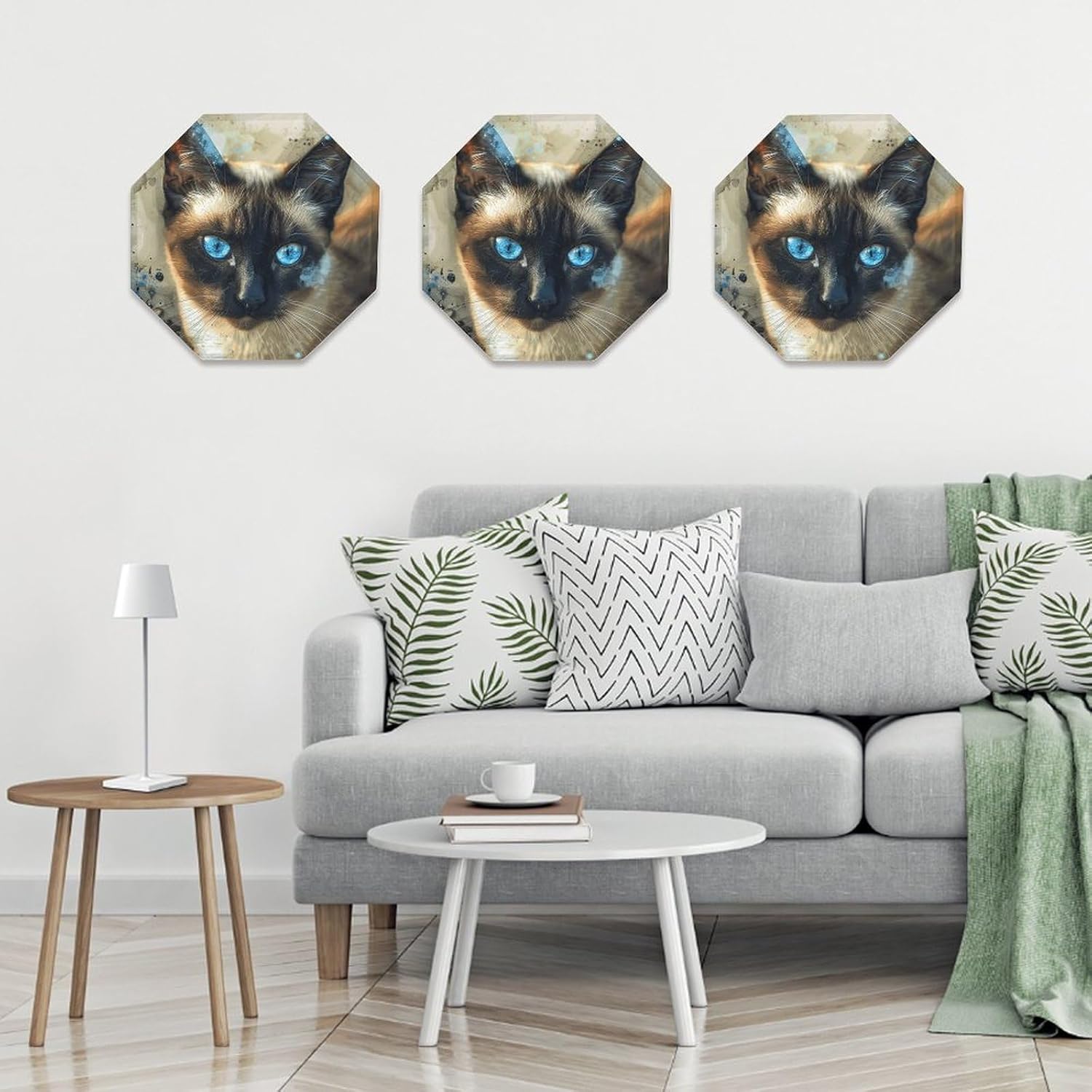 Ctagon Metal Sign for Home, Modern Display Plate for Kitchen, Siamese Cat Art Plates Accent Hanging Wall Decorations 3PCS for Living Room, Bedroom, Hallway, Hotel