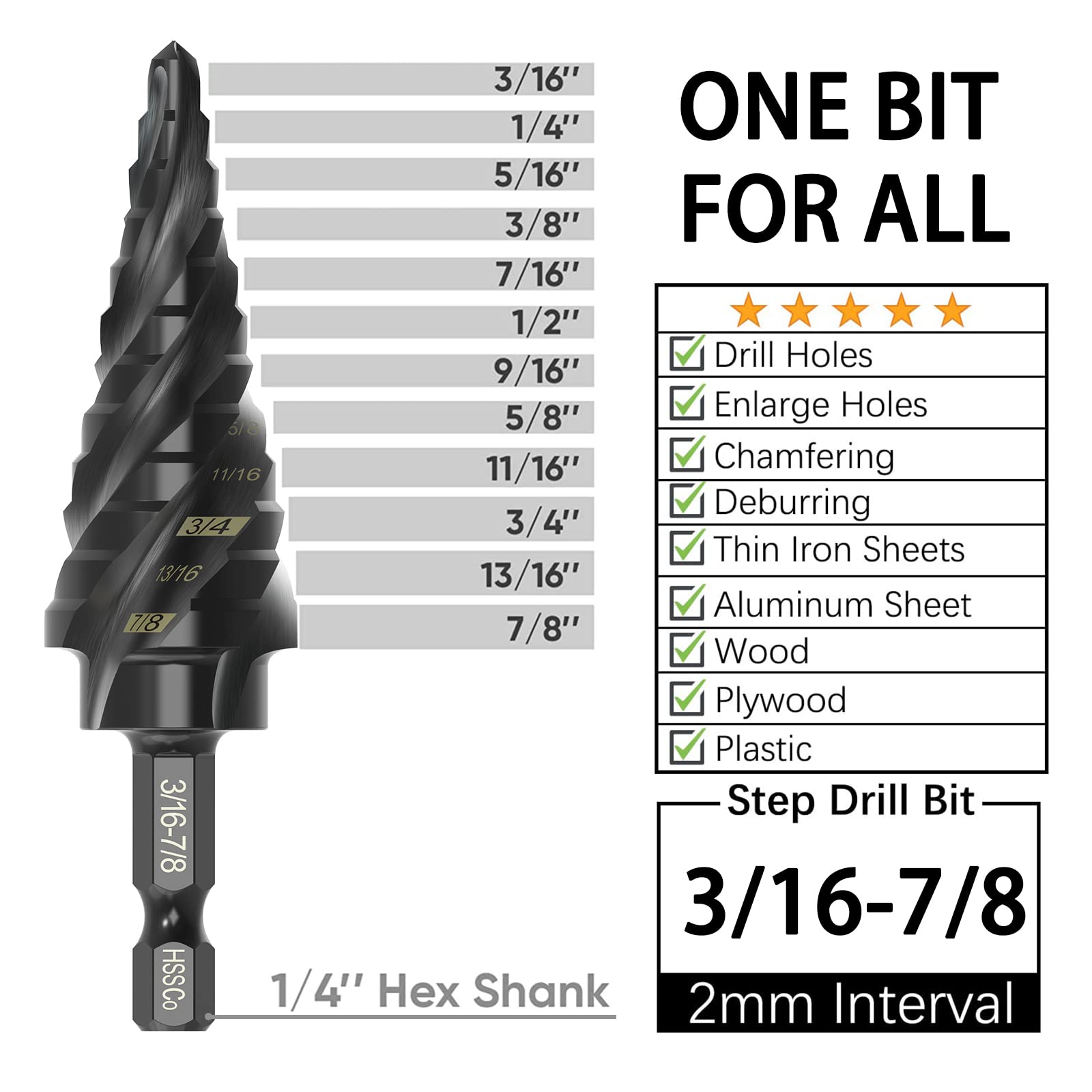 Broca paso cobalto M35 (3/16"-7/8"-M35)