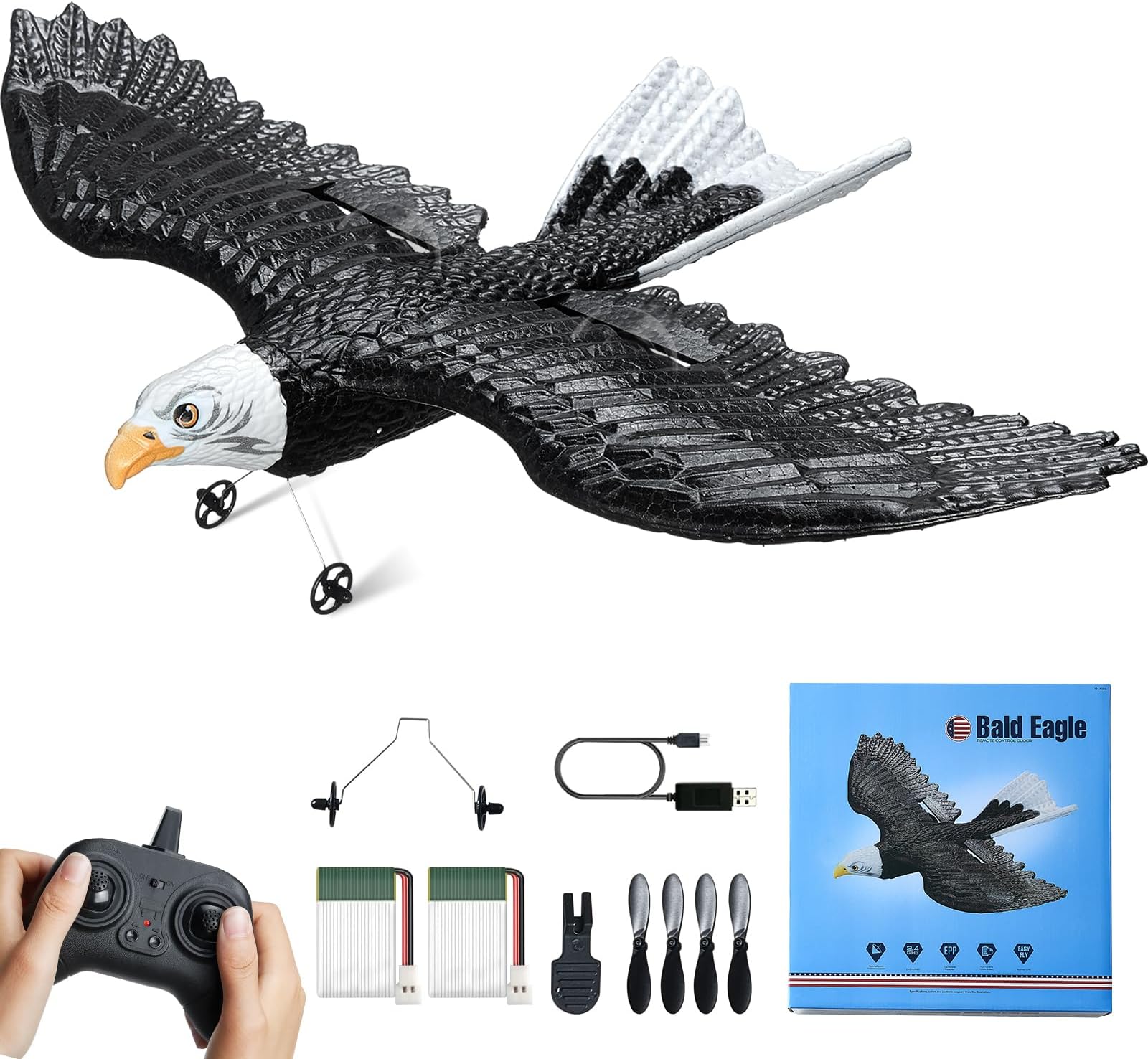 VEVOR RC Plane, 2.4GHZ 2 Channel RC Airplane with 6-Axis Gyro Stabilizer&2 Batteries, Ready to Fly Eagle Aircraft Plane Toy, RC Glider for Adults Kids Beginners Birthday/Xmas Child Gift