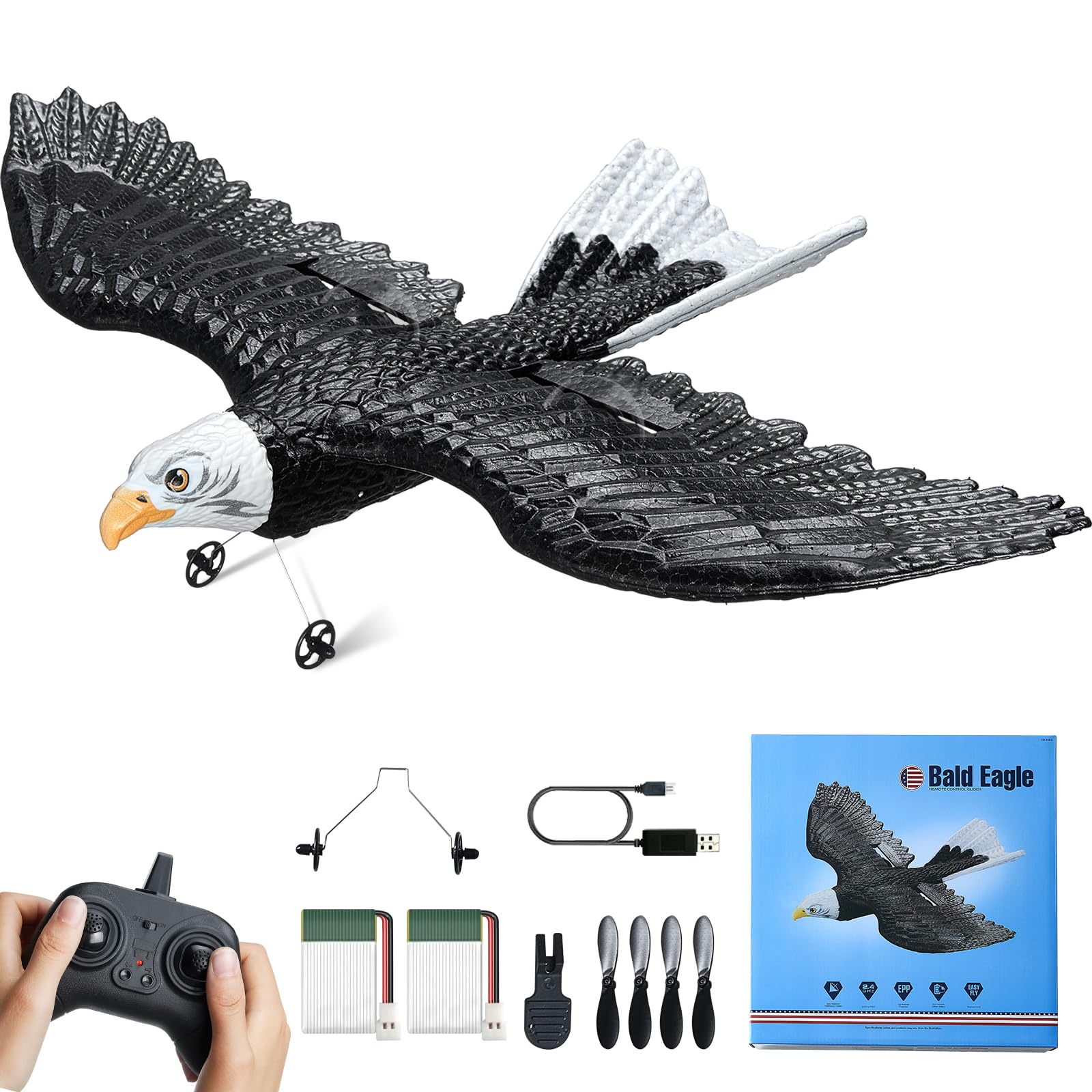 VEVOR RC Plane, 2.4GHZ 2 Channel RC Airplane with 6-Axis Gyro Stabilizer&2 Batteries, Ready to Fly Eagle Aircraft Plane Toy, RC Glider for Adults Kids Beginners Birthday/Xmas Child Gift