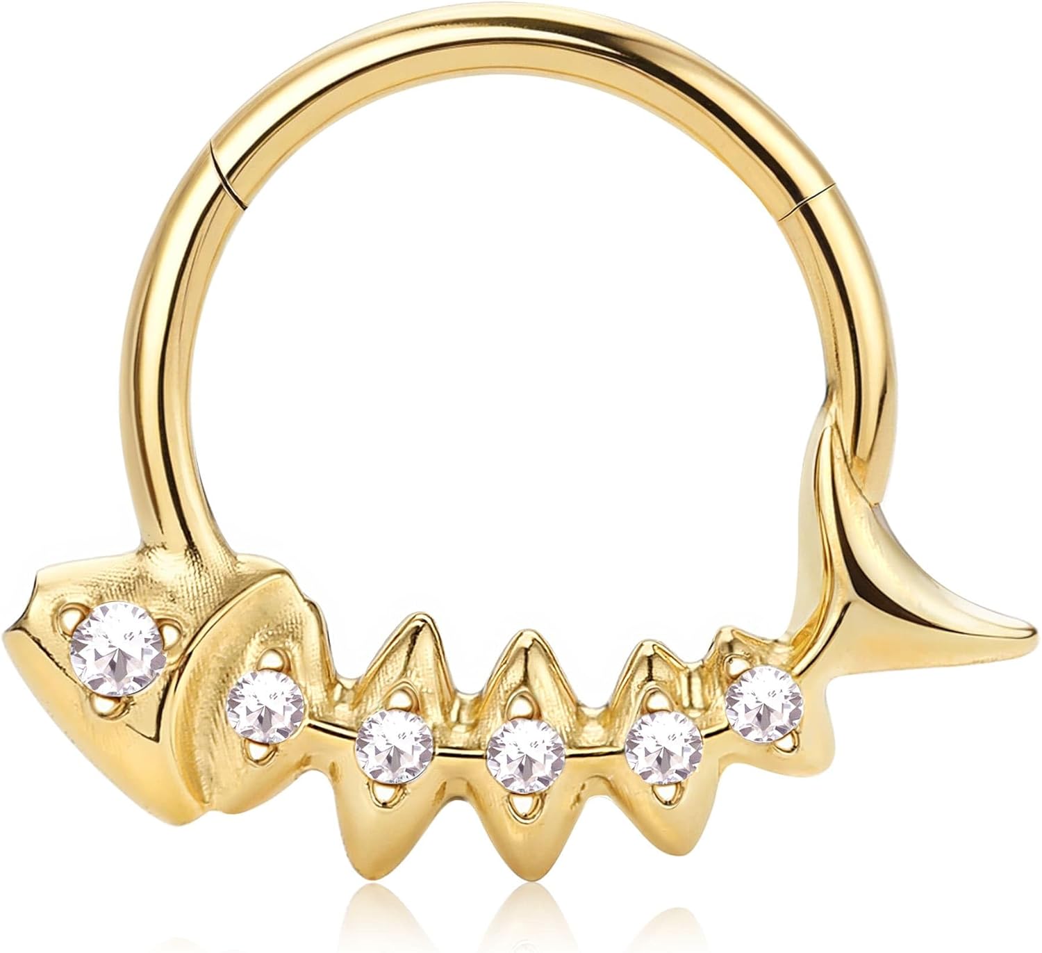 BodyBonita 16G Septum Rings Fish Bones, G23 Titanium Nose Rings Hoops, Septum Jewelry Clicker, Conch Helix Tragus Rook Daith Piercings for Women Men Silver/Gold Plated 8/10 mm