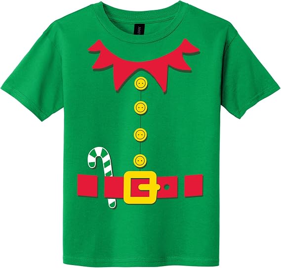 DIRTYRAGZ Kids Holiday Costume Tshirts - Christmas Elf Shirts for Boys Girls Youth Unisex