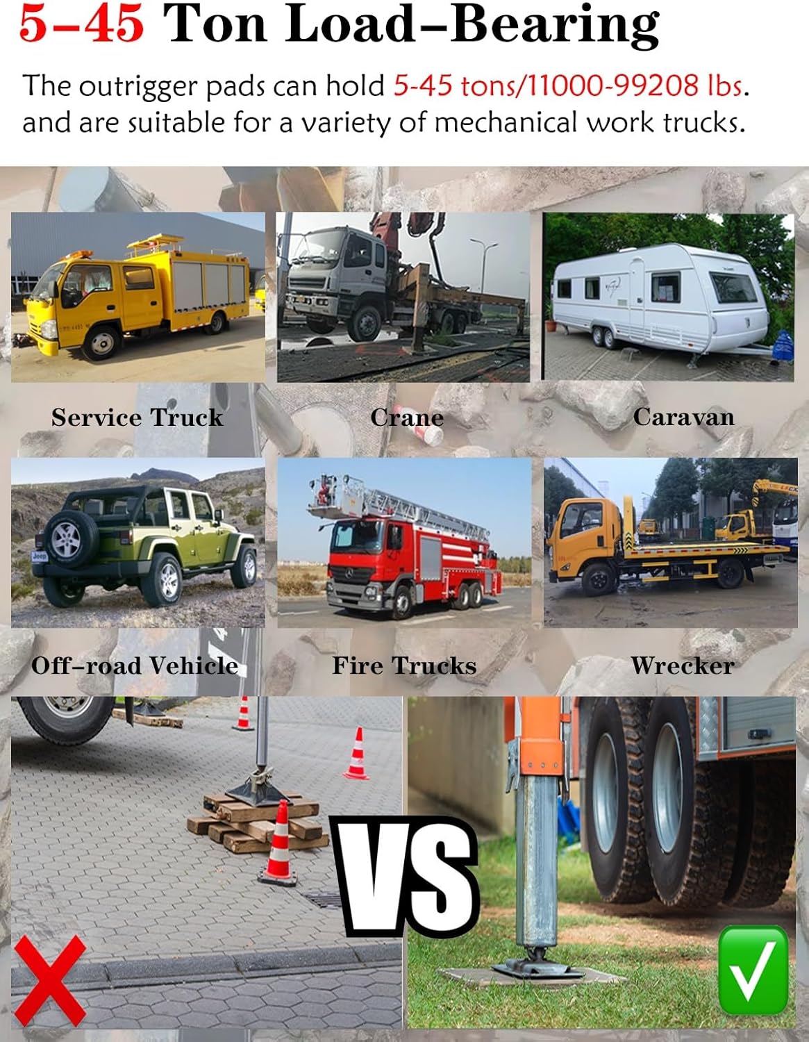 Stackable Motorhome Camper Leveler 1 2 4 6 Set, Unbreakable Stabilizer Outrigger Pad RVs/Wrecker, Construction Machinery Mat Board with Nylon Rope Handle,1pack-50x50x6cm