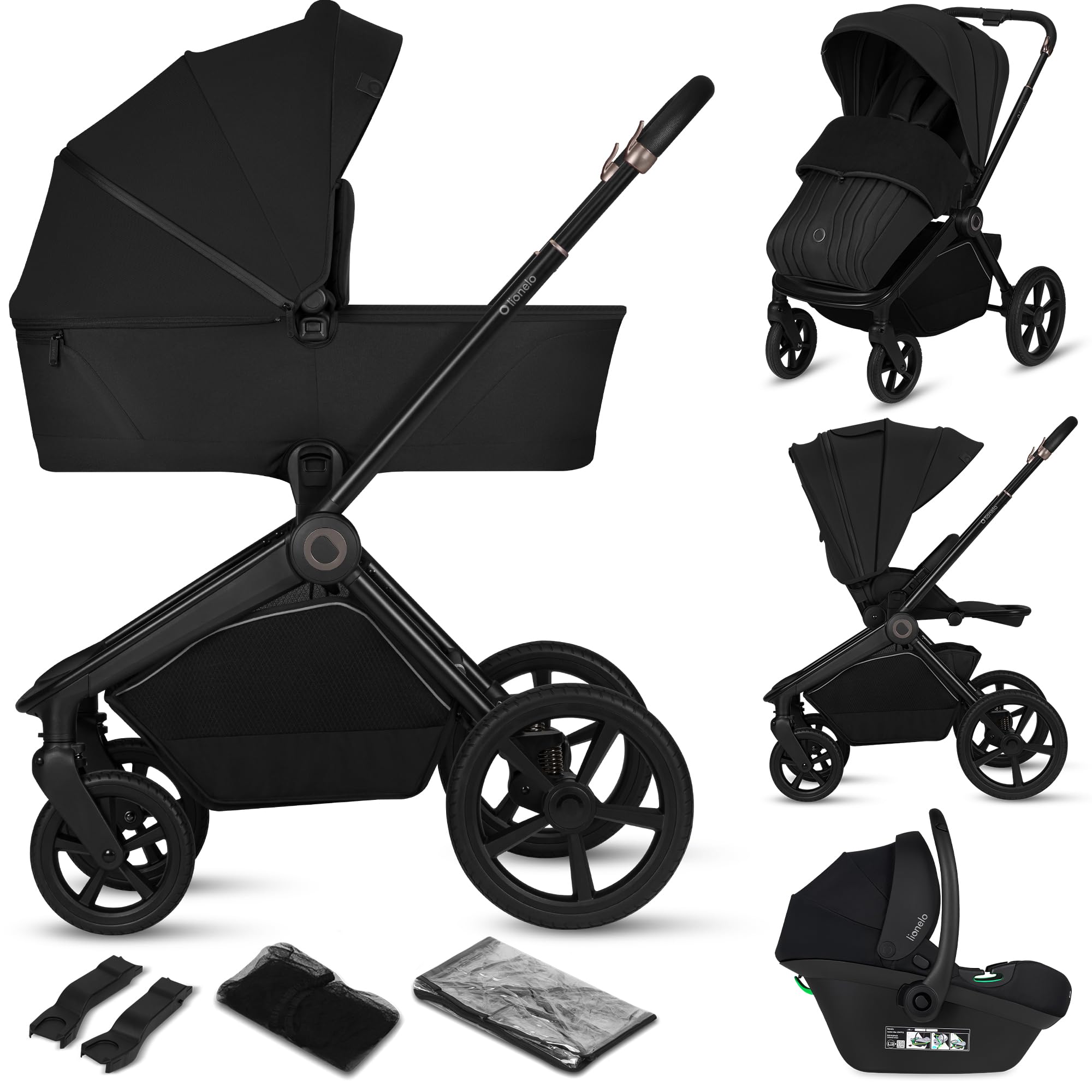 Lionelo Freya Carro Bebe 3 Piezas Carrito de Bebe 3 en 1 (0-4 Años, Hasta 22 Kg), Plegable Capazo, Silla y Silla de Coche I-Size 40-87 Cm, Suspensión, Ruedas PU, Capota UPF50+, Cochecito Bebe
