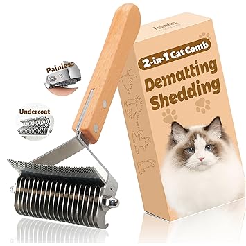 FelineFun Cat Brush for Dematting & Deshedding, 2 in 1
