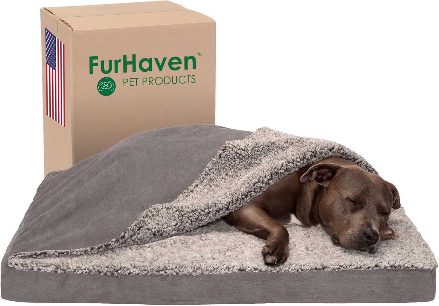 Furhaven Cooling Gel Dog Bed for Large/Medium Dogs w/ Removable Washable Cover, For Dogs Up to 55 lbs - Berber & Suede Blanket Top Mattress - Gray, Large Cooling Gel Foam 36.0"L x 27.0"W x 3.0"Th Blanket Top - Berber & Suede (Gray)