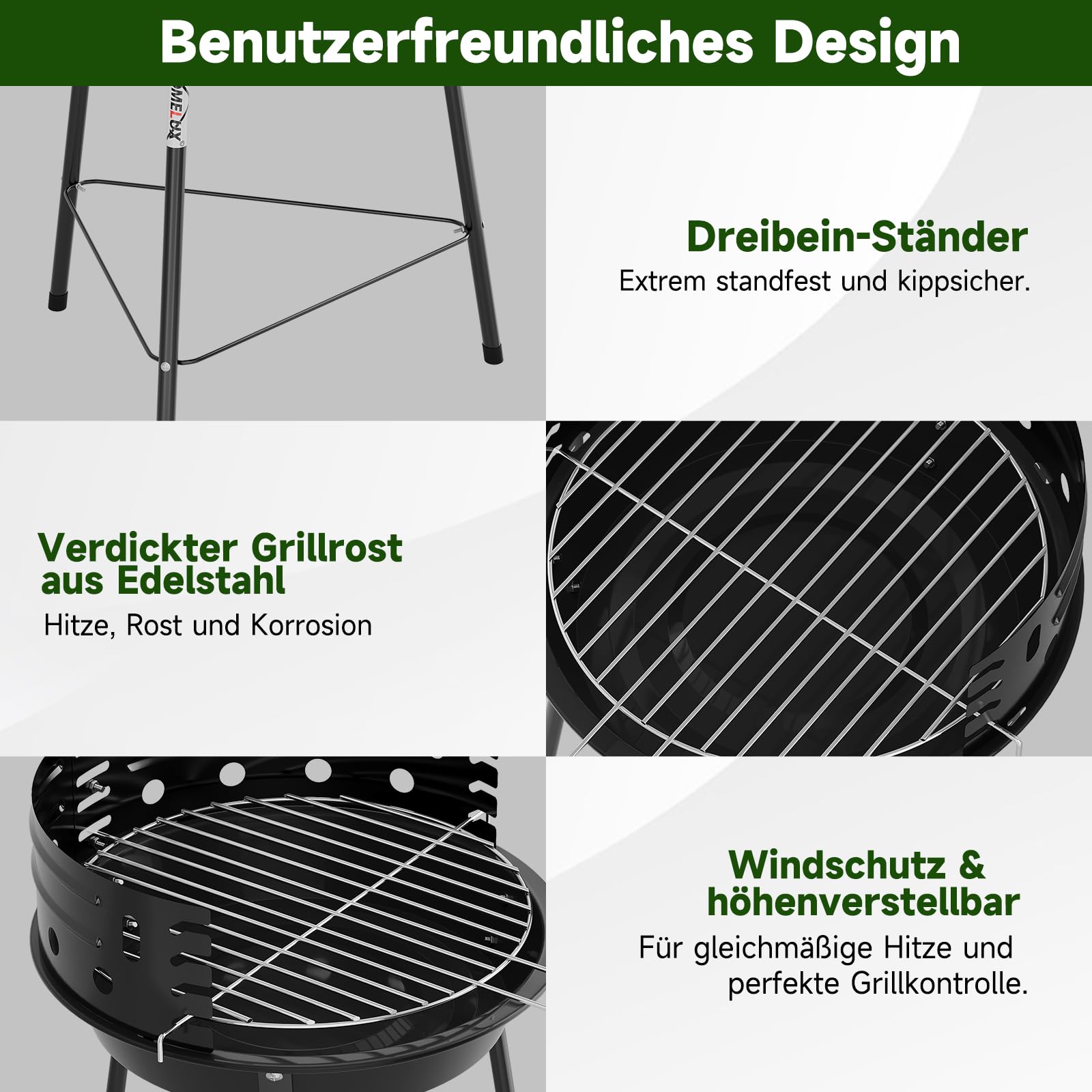 HOMELUX Barbecue a carbonella, triangolare, 34 x 53 cm | Stabile griglia per barbecue, ideale per picnic, giardino e campeggio
