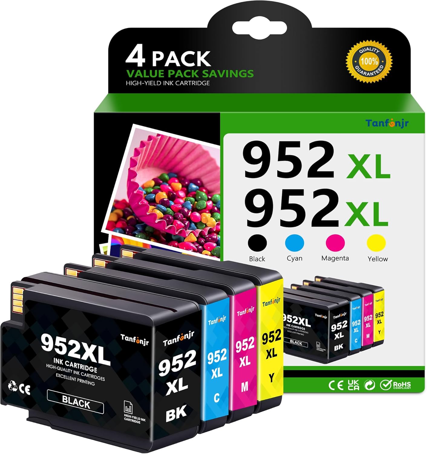 952XL Ink Cartridges Combo Pack Compatible for HP Ink 952 XL Black Color for HP OfficeJet Pro 8710 8720 8725 8210 8715 8702 8740 7720 7740 8730 8216 8700;OfficeJet 8702 Printer 4 Pack