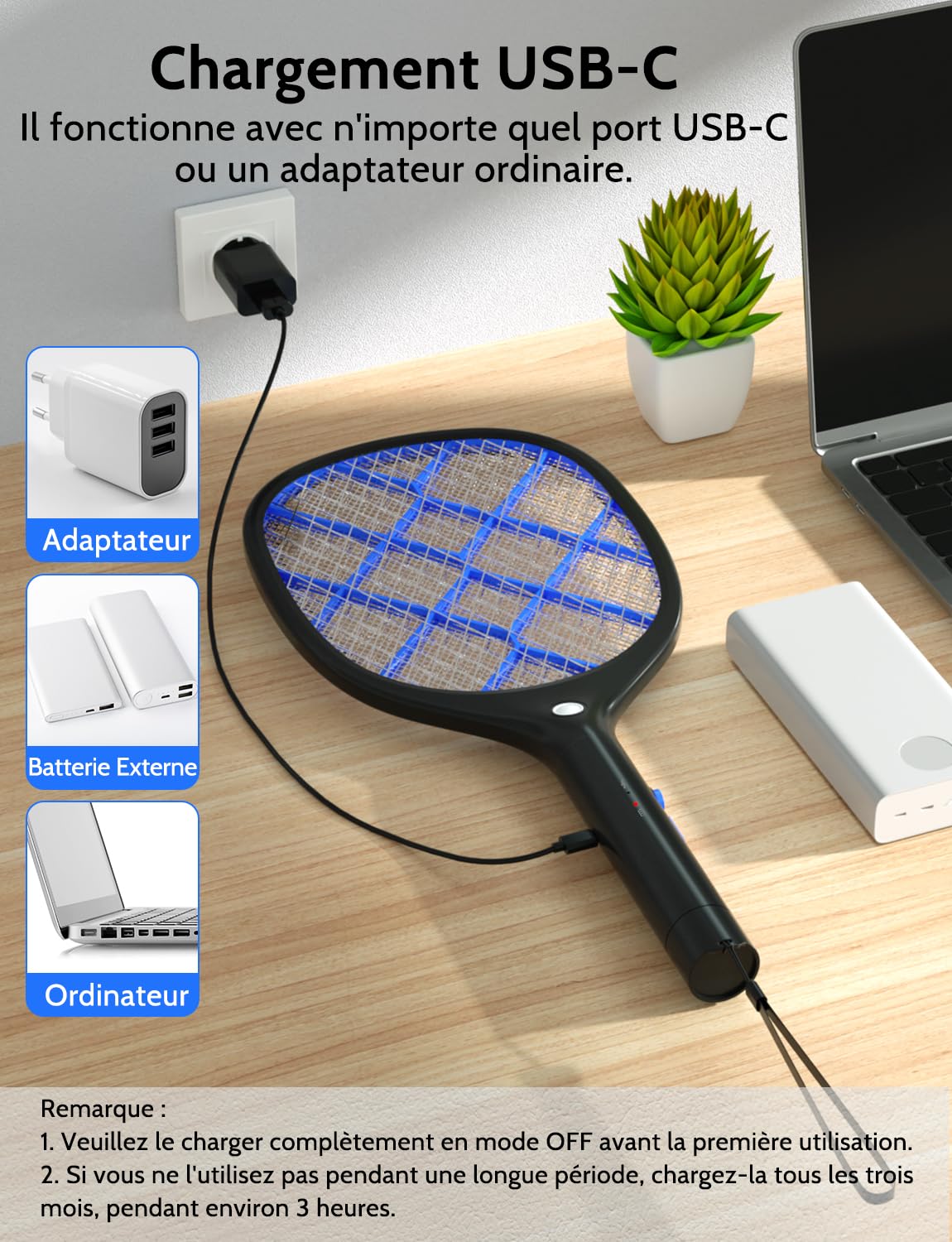 YISSVIC Raquette Electrique Insectes 4000 V Anti Moustique Rechargeable avec LED Noir