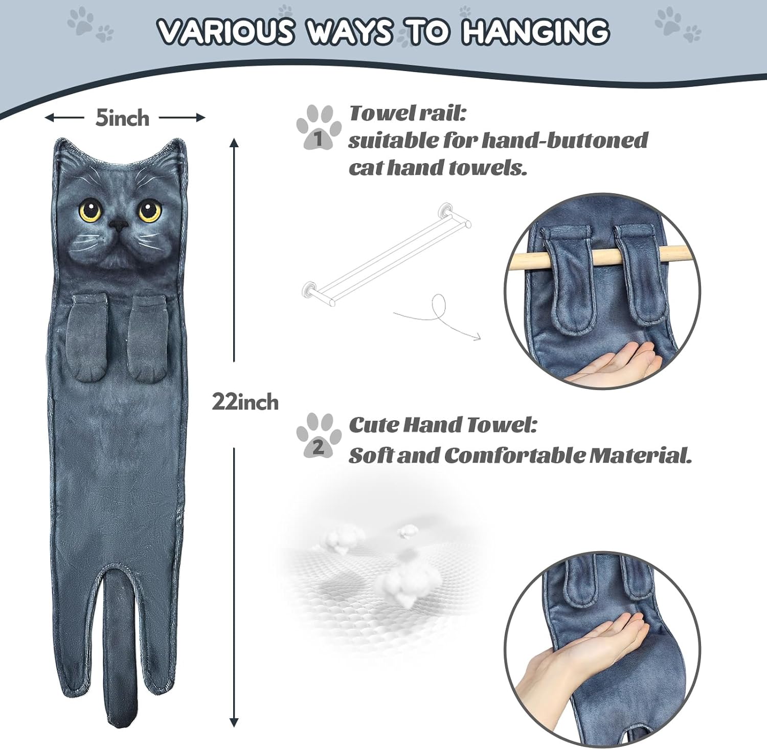 Funny Cat Hand Towel for Kitchen and Bathroom,Decorative Hanging Towels, Christmas Cat Gifts for Women - Image 4