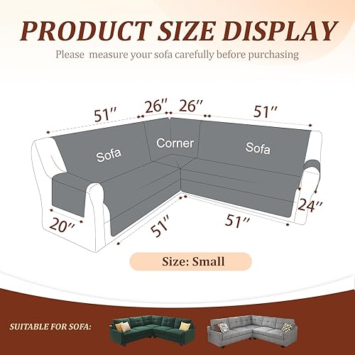 Miniatura 2 de HDCAXKJ Fundas de sofá seccionales 100% impermeables dobles, 3 piezas, color gris, en forma de L, funda seccional en forma de L, funda de sofá en