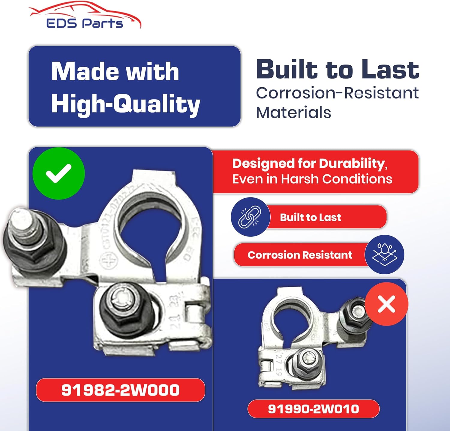 EDS NEW 926-200 926200 compatible replacement of 91982-2W000 919822W000 Positive Battery Terminal w Nuts for Hyundai/Kia vehicles including, but not limited to G70 Santa Fe Sport Stinger Sorento etc