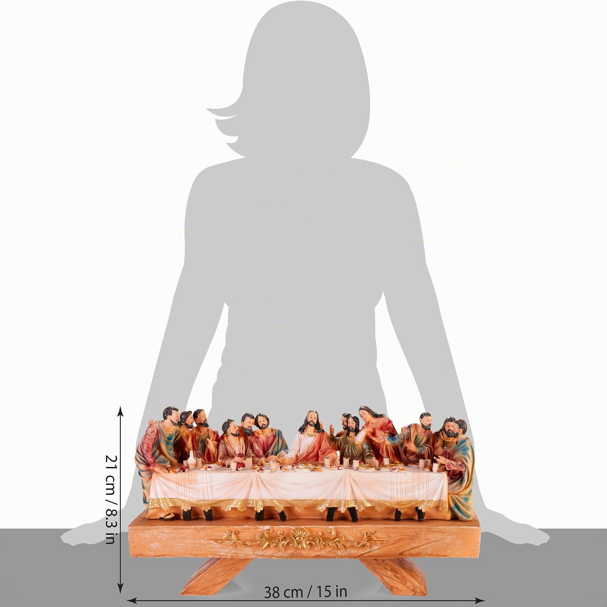 BRUBAKER Das letzte Abendmahl - 40 cm Weihnachtsfigur mit handbemalten Figuren - Jesus und Seine 12 Jünger am Tisch - Abendmahlszene Weihnachtsdeko - XL Tischdekoration aus Polyresin