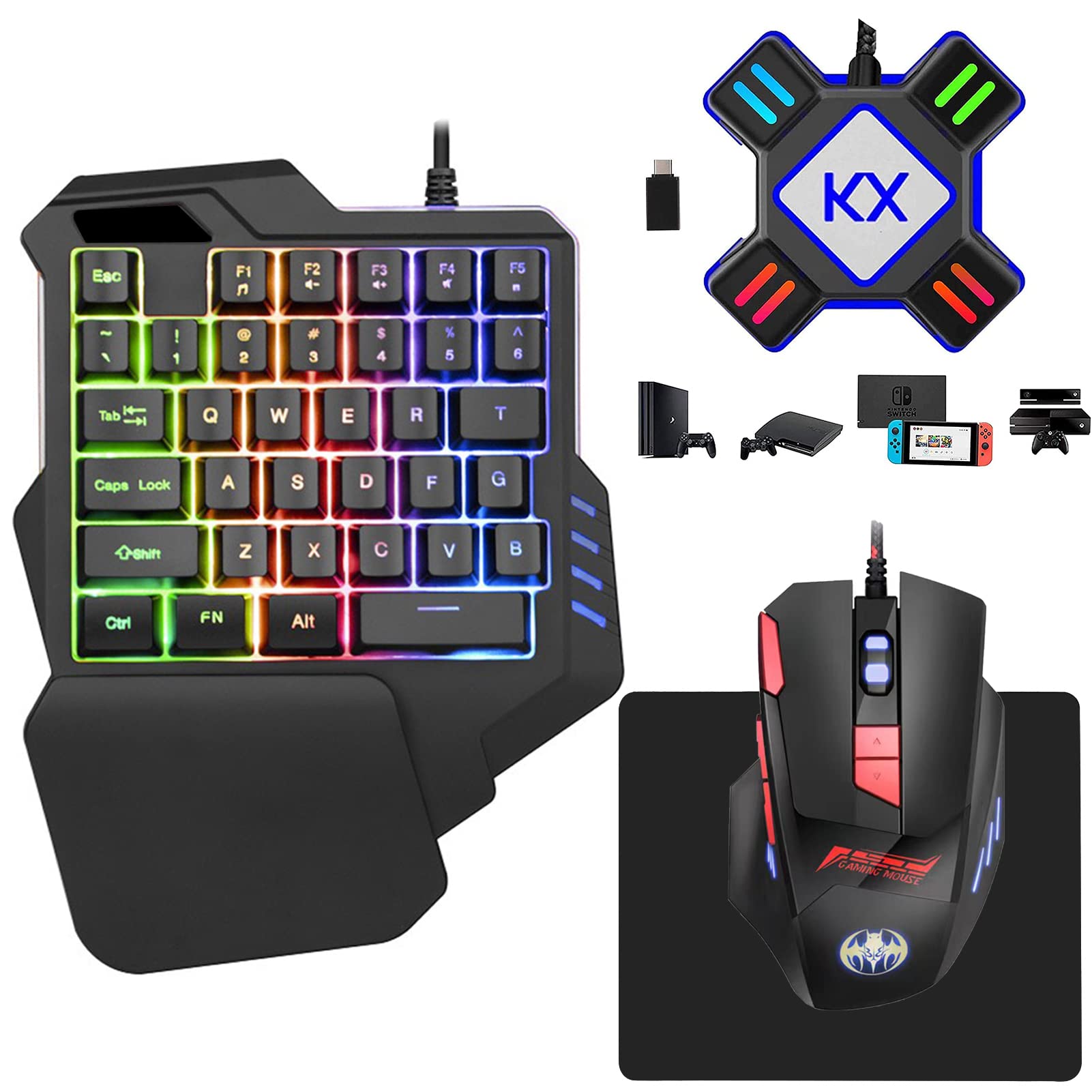 Amazon.co.jp: 【4点セット】片手ゲーミングキーボード マウス