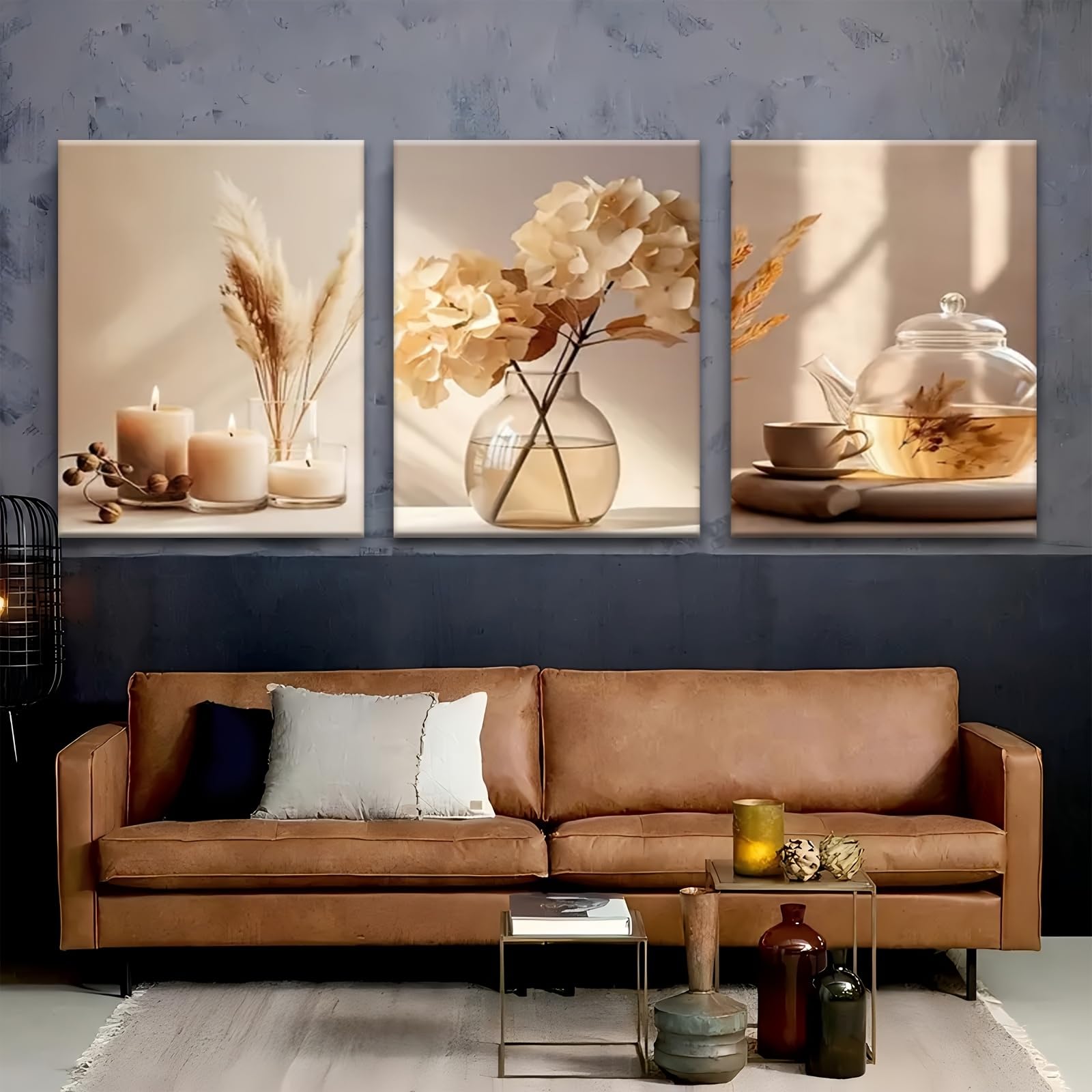 JKEVCBIAX Modern Beige Home Decor Wall Art Canvas-Minimalist Floral Abstract Canvas Print Aesthetic Botanical Home Wall Art(50x70cmx3/NO frame)