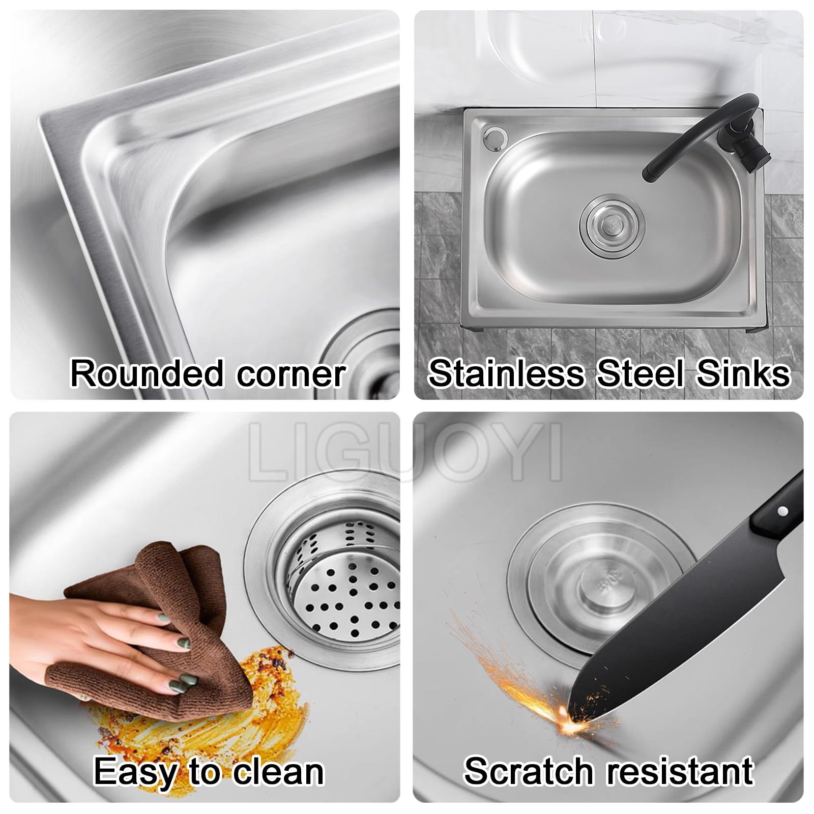 Fregadero De Pared Fregadero Cocina Inox Con Grifo, Fregadero De Comercial Con Soporte De Aluminio, Toallero, Toma De Agua Y Tubos De Desagüe, Kit De Fregaderos De Un Seno