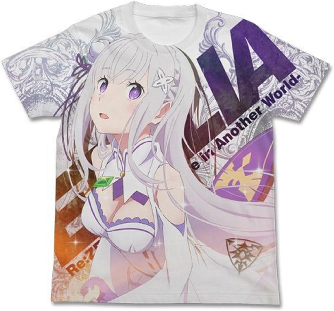 Amazon Co Jp Re ゼロから始める異世界生活 エミリア フルグラフィックtシャツ ホワイト Lサイズ 服 ファッション小物