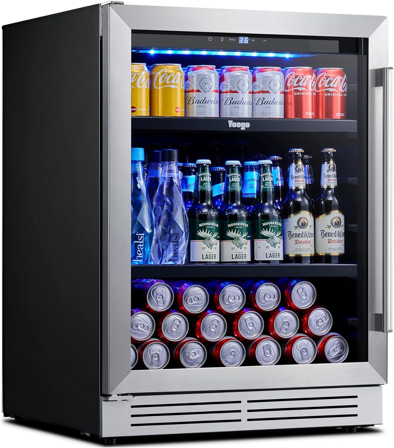 Yeego Beverage-Refrigerator, 24 Inch Beer Cooler Built-in or Freestanding,180 Cans Beverage Cooler with Glass Door，Mini-Fridge for Bottles and Cans Beer/Soda/Water/Wine(Left-Hinged)