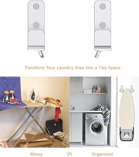 Miniatura 7 de MUSVOH Gancho de pared para tabla de planchar, 2 piezas, moderno montaje en pared, para lavandería, estante colgante de estante de acero inoxidable,