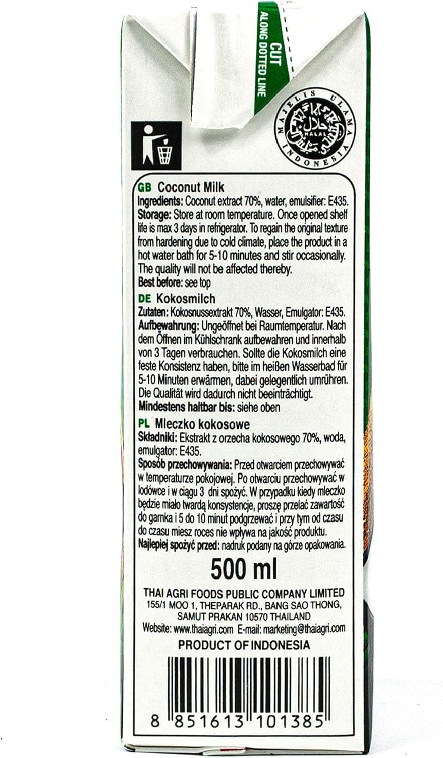 YIJIA | Aroy-D 500ml - Leche de coco con E435 - Coconut Milk 100% Original (5 Botella)