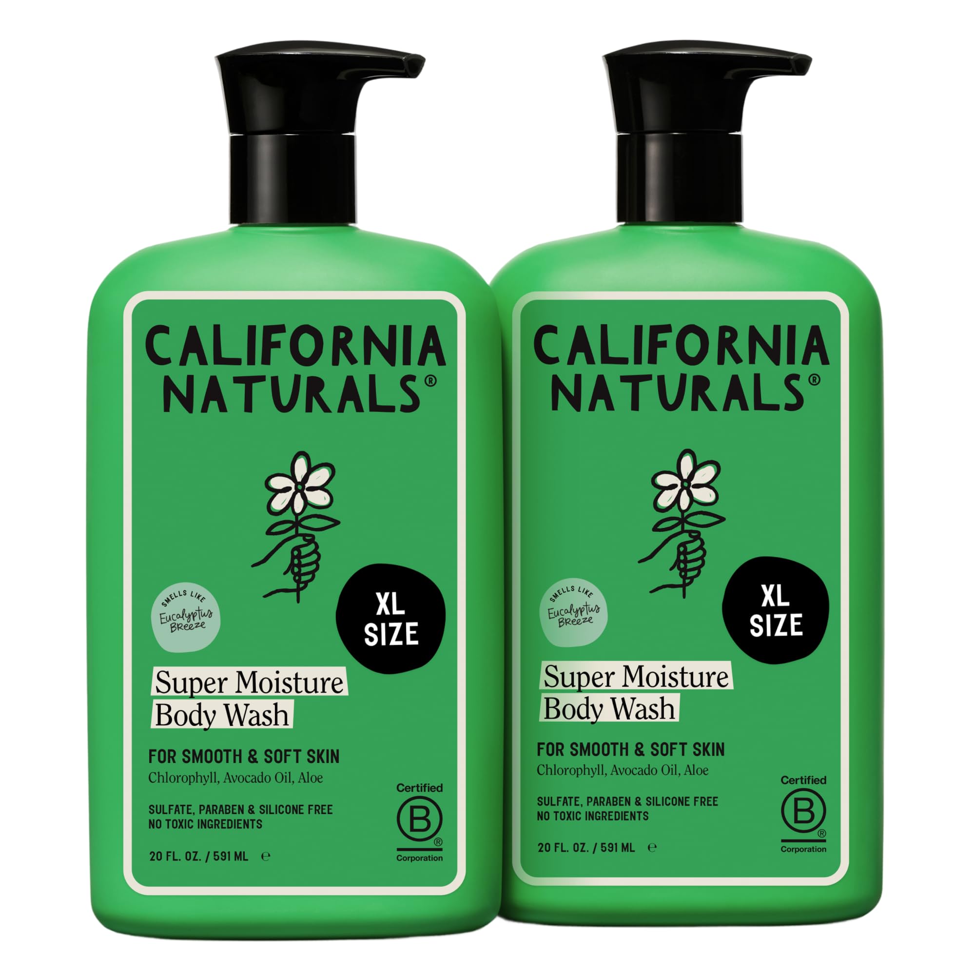 California Naturals Super Moisture Body Wash 2-Pack, Moisturizing Shower Gel for Dry Skin with Mango Seed Butter, Avocado & Aloe, Sulfate, Paraben &